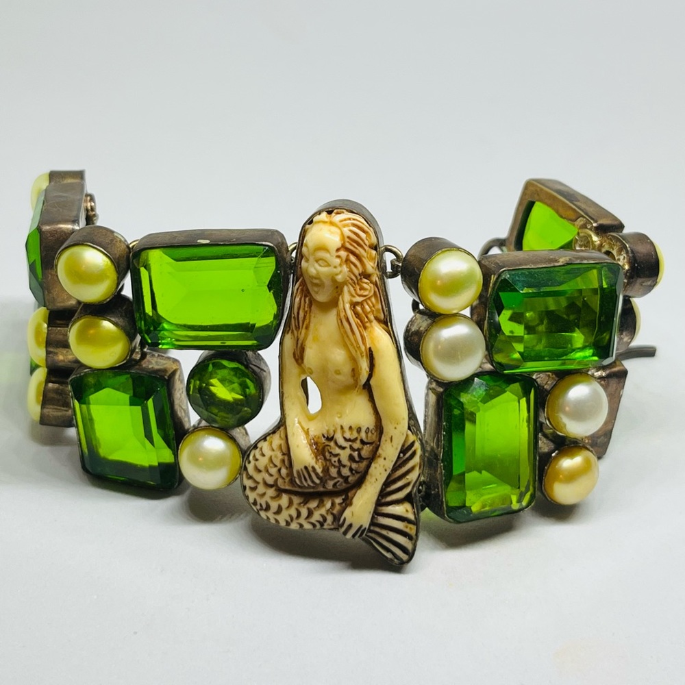 Mermaid and Green Glass and Pearl Bracelet